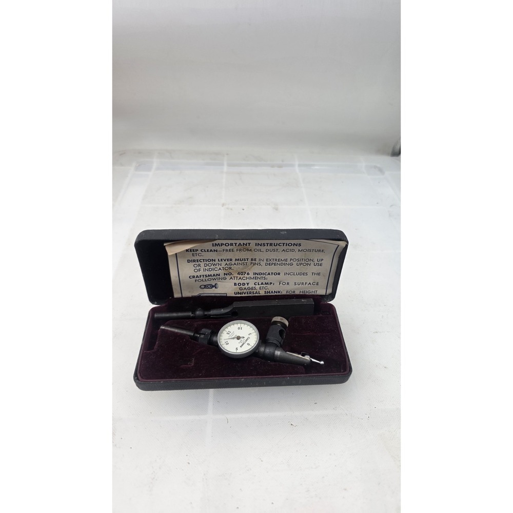 Vtg Sears Craftsman No. 9-4076 Jeweled Bearing Dial Test Indicator Original Case